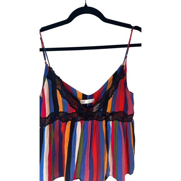 ZARA TRF Multicolor Striped Sleeveless Camisole With Black Lace Detail - Picture 5 of 15